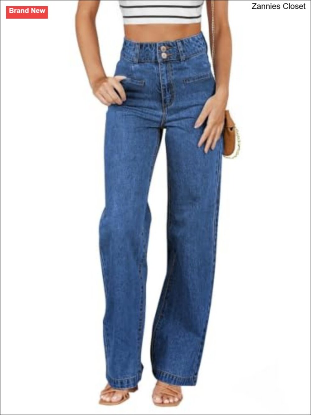 High Waisted Straight Leg Stretchy Jeans Dual Button Welt Pockets